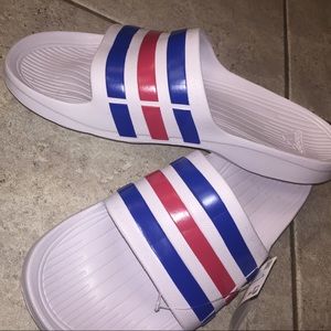Adidas Blue Red & White Striped Slides! SOLD OUT